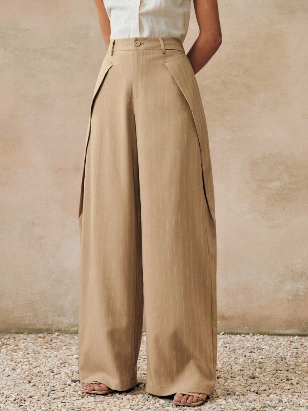 Khaki Casual Women's Striped Suit Pants - Picture 3 of 6